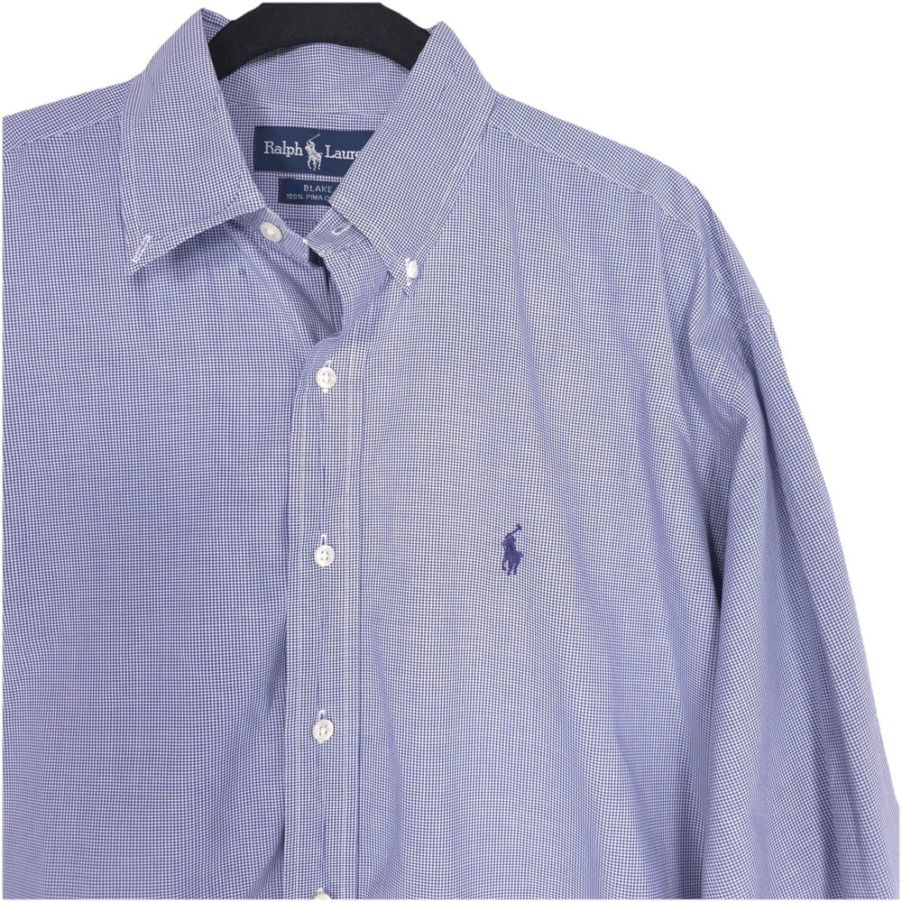 RALPH LAUREN BLAKE Men's Shirt MEDIUM Blue Check PIMA COTTON Vitage HONG KONG - Picture 1 of 11